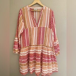 Bohemian vacation summer beach Vibrant Red and Orange Mini Dress